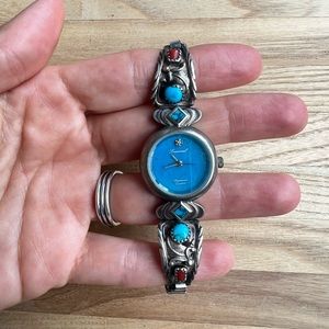 Lucoral ladies Sterling silver Native American watch wings turquoise watch